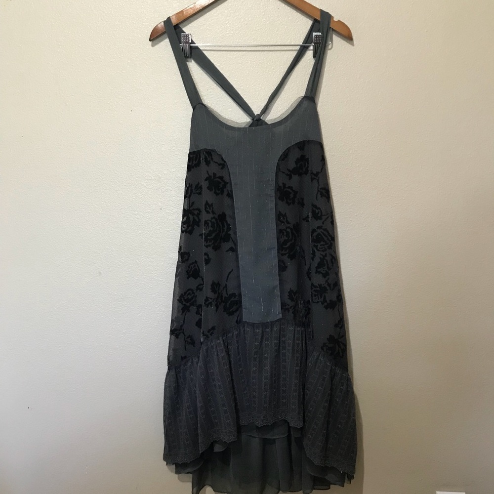 Free People Gray High-Low Floral Slip Dress
